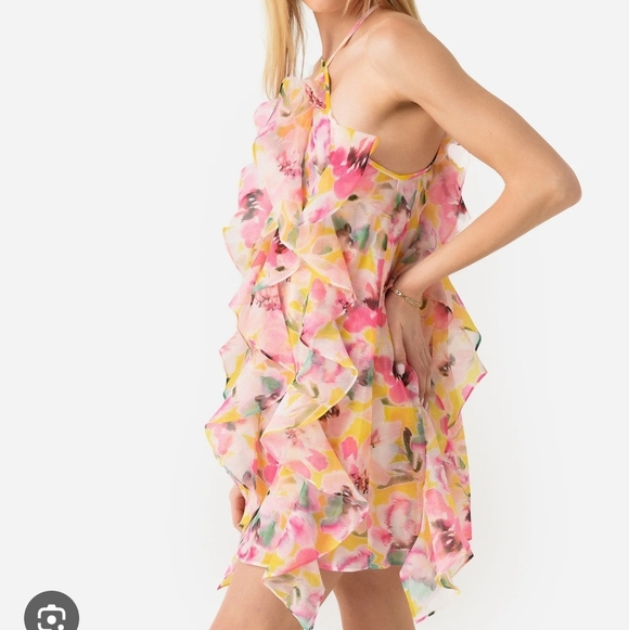 NWOT MISA Los Angeles Miah Floral Ruffle Hello Yellow Floral Dress Size Small - Picture 2 of 10
